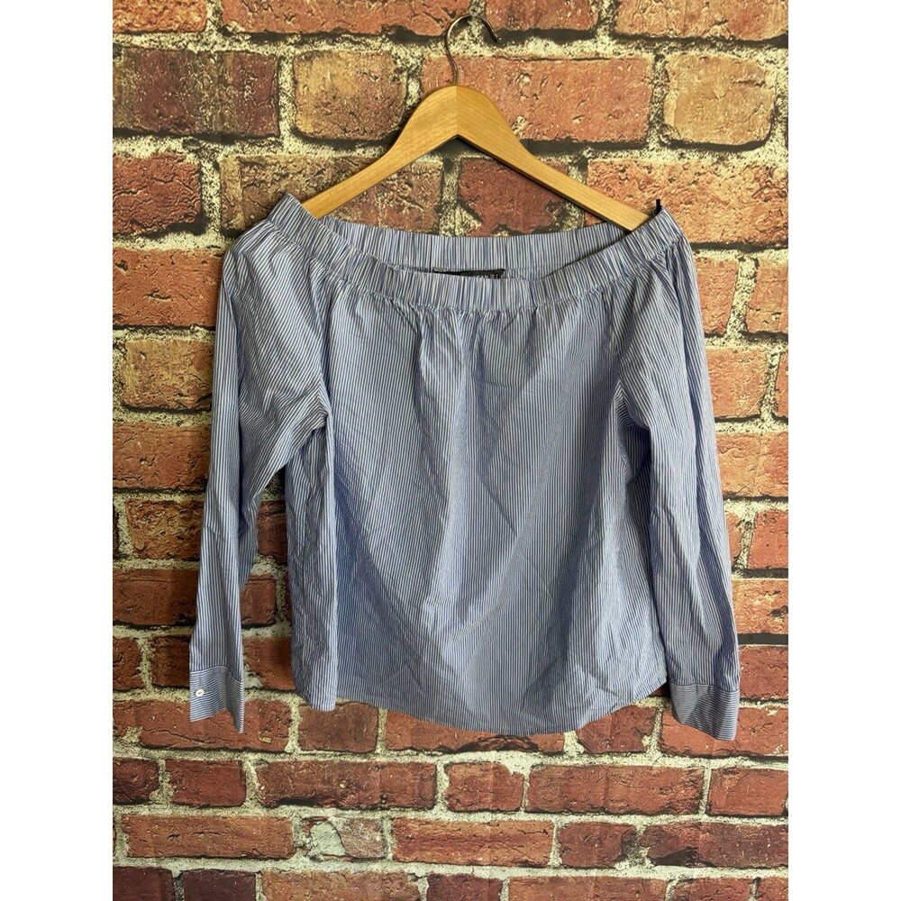 Zara Womens Blue Long Sleeve Striped Blouse Size Medium Wide Neck